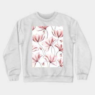 Translucent poppy watercolor ornate print. Transparent blush anemones. Spring floral romantic illustration Crewneck Sweatshirt